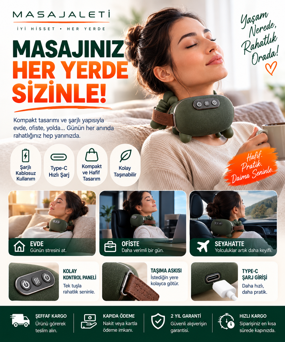 Şarjlı Masaj Aleti — boyun ve omuz kullanımı